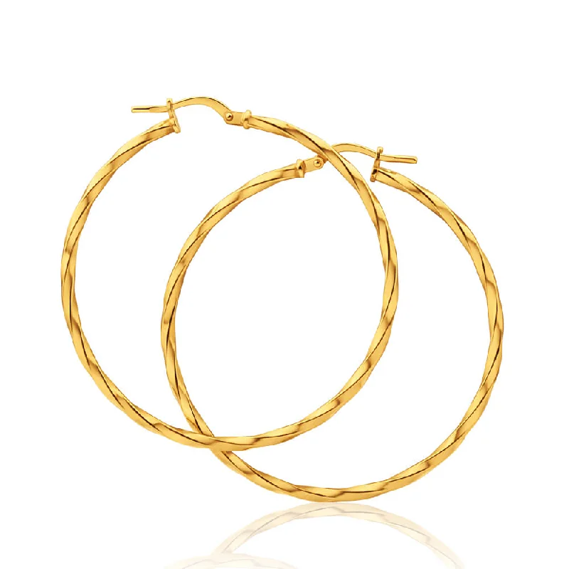 Beaded Earrings For Craft Lovers-9ct Yellow Gold Silver Filled Twist 40mm Hoop Earrings