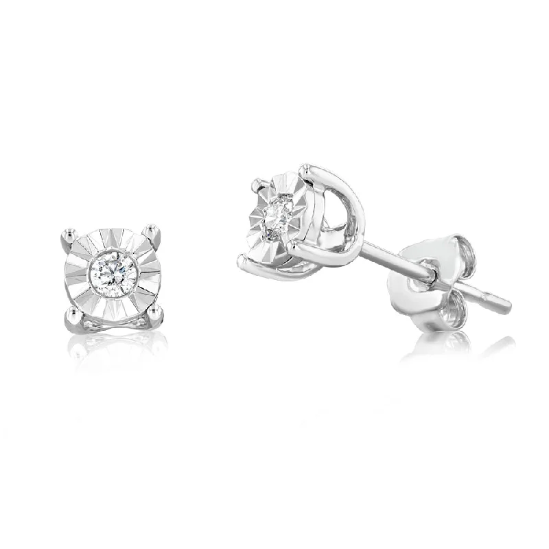 Sparkling Earrings For Formal Gatherings-9ct White Gold 5 Points Diamond Stud Earrings