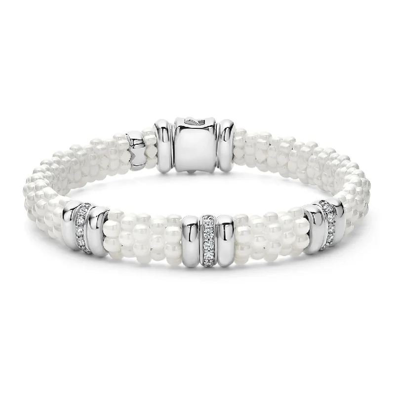 Stunning Diamond Bracelets For Luxury Glam-Three Station Ceramic Diamond Bracelet