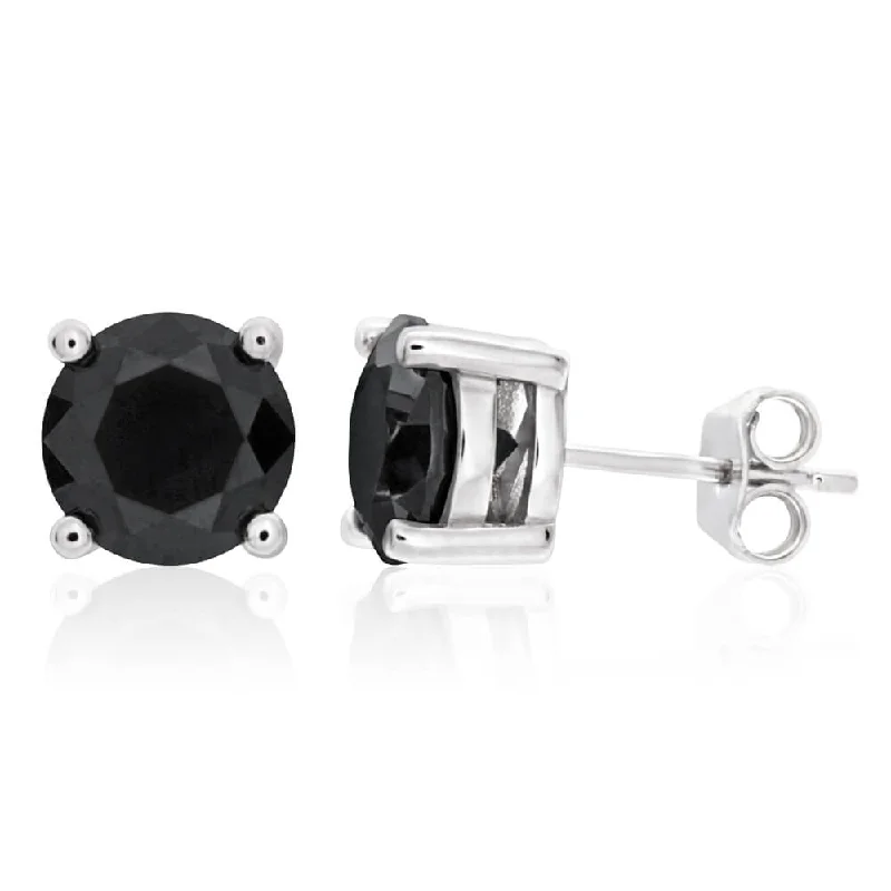 Statement Earrings For Special Occasions-Sterling Silver Black Cubic Zirconia Black 8mm Stud Earrings