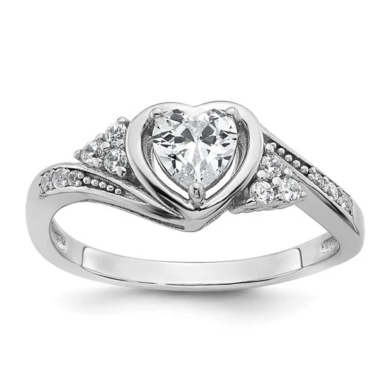 Stunning Stackable Rings For Fashion-Forward Looks-Sterling Silver CZ Center Heart Ring