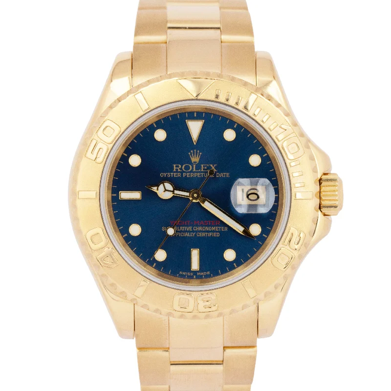 Elegant Fashion Watches For Women-MINT Rolex Yacht-Master 40mm BLUE 18K Yellow Gold NO-HOLES Watch 16628 BOX