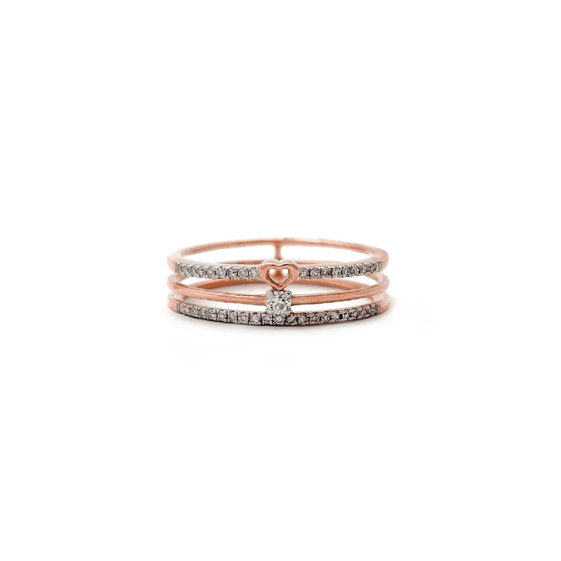 Simple Cocktail Rings For Elegant Nights-Diamond Tripe Stack Love Ring (14K)