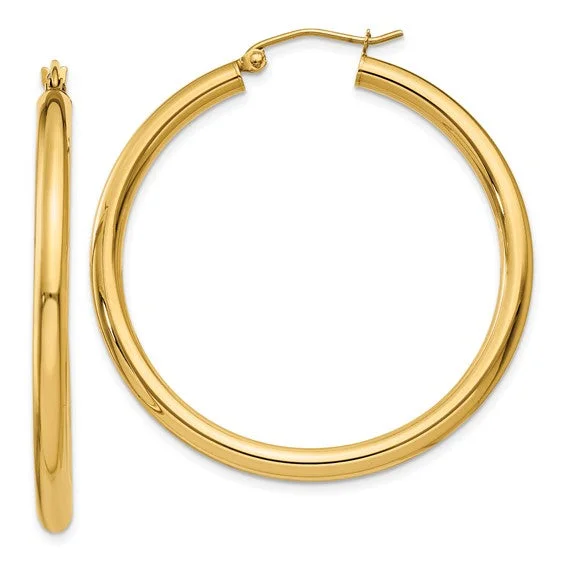 Silver Hoop Earrings For Chic Style-14K Yellow Gold 3MM Large Tube Hoop Earrings