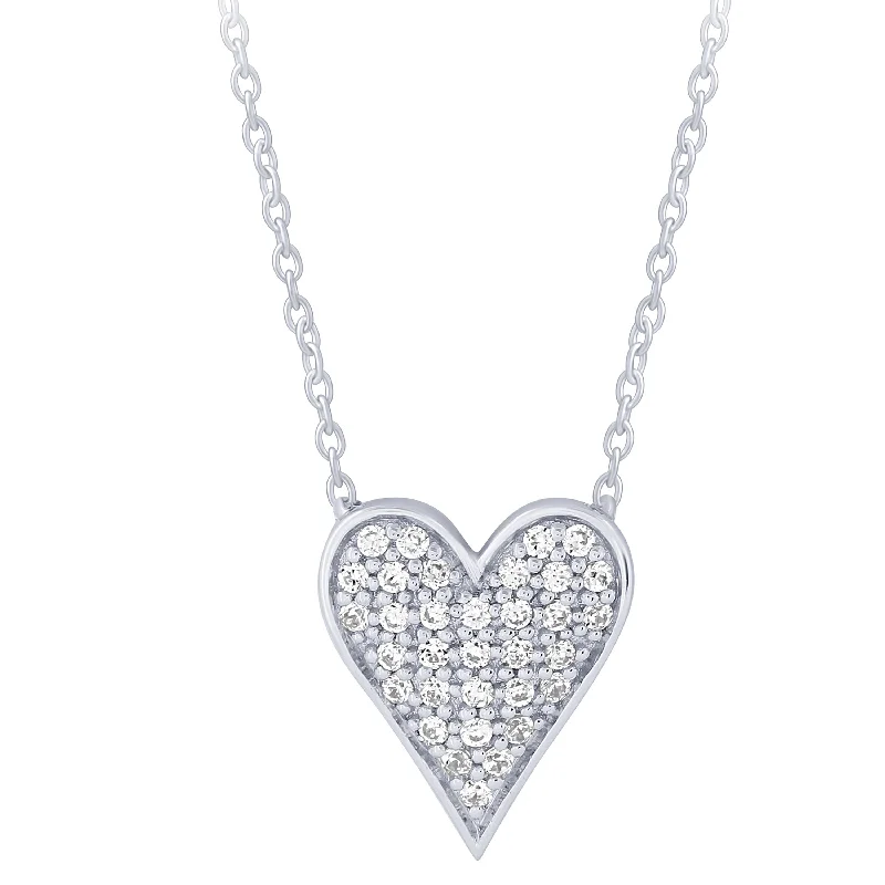 14K White Gold 0.13Ctw Pava Heart Necklace