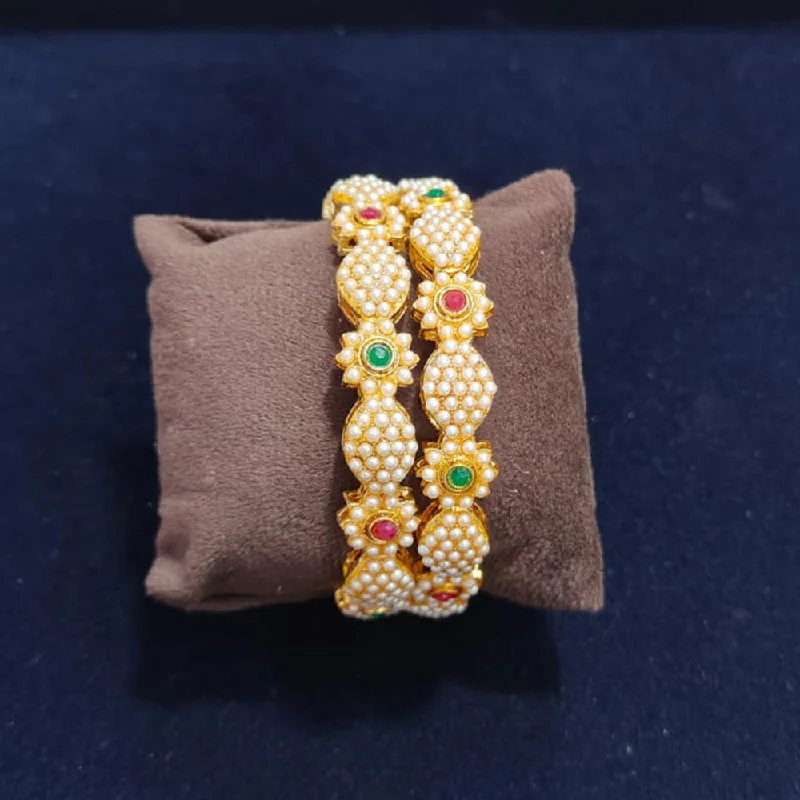 Colorful Beaded Bangles For Playful Fashion-Pooja Bangles Gold Plated Crystal Stone And Pearls Bangles Set