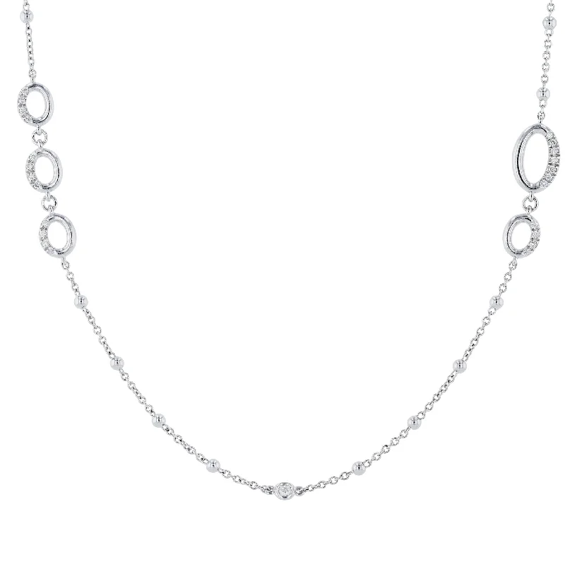 Bezel Set Diamond Pave White Gold Necklace