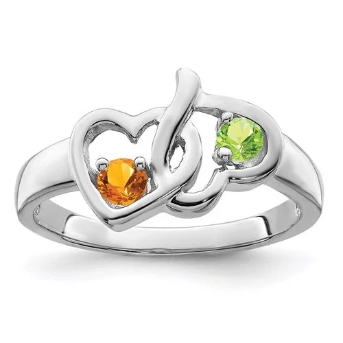 Simple Wedding Bands For Elegant Vows-2 Stone Birthstone Heart Mother's or Couples Ring