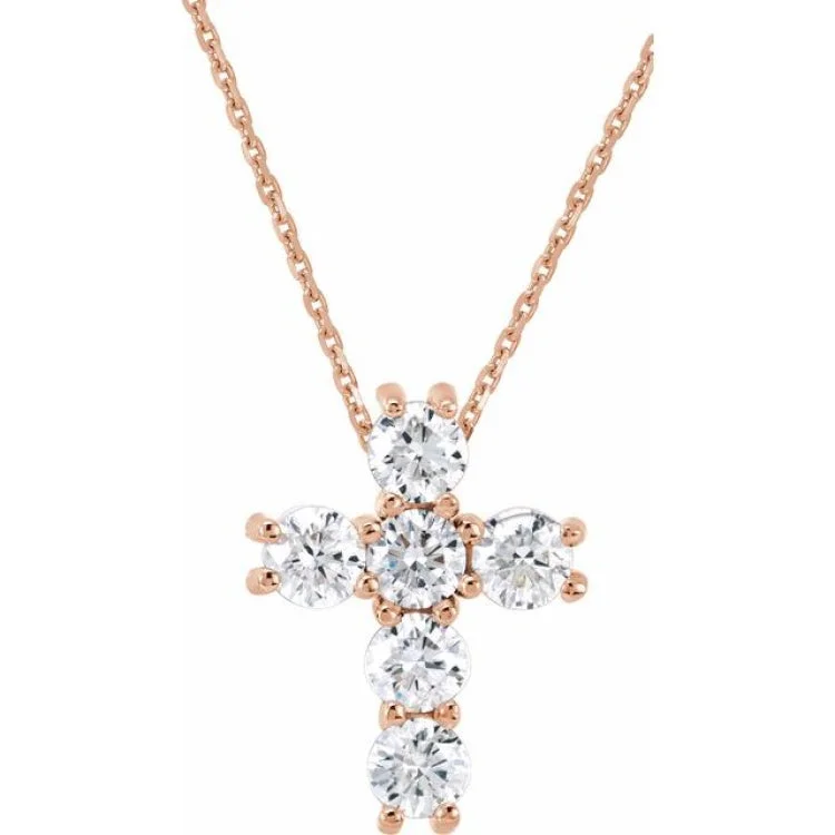 14K Rose 1/2 CTW Lab-Grown Diamond Cross 18" Necklace