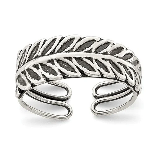 Bold Statement Rings For Fashion-Forward Women-Sterling Silver Leaf Feather Antiqued Finish Toe Ring