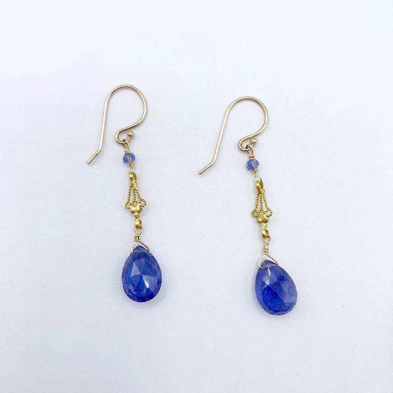 Artistic Earrings For Boho Style-Deep Purple Tanzanite with Gold Filigree