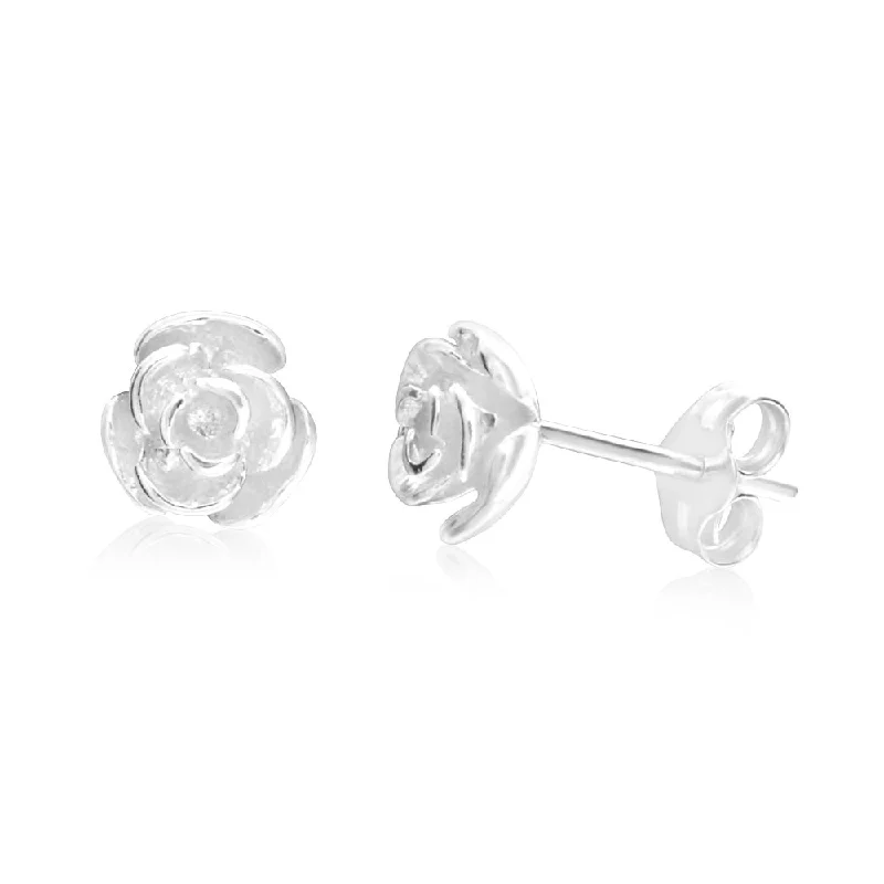 Creative Earrings For Artistic Looks-Sterling Silver Tiny Rose Stud Earrings