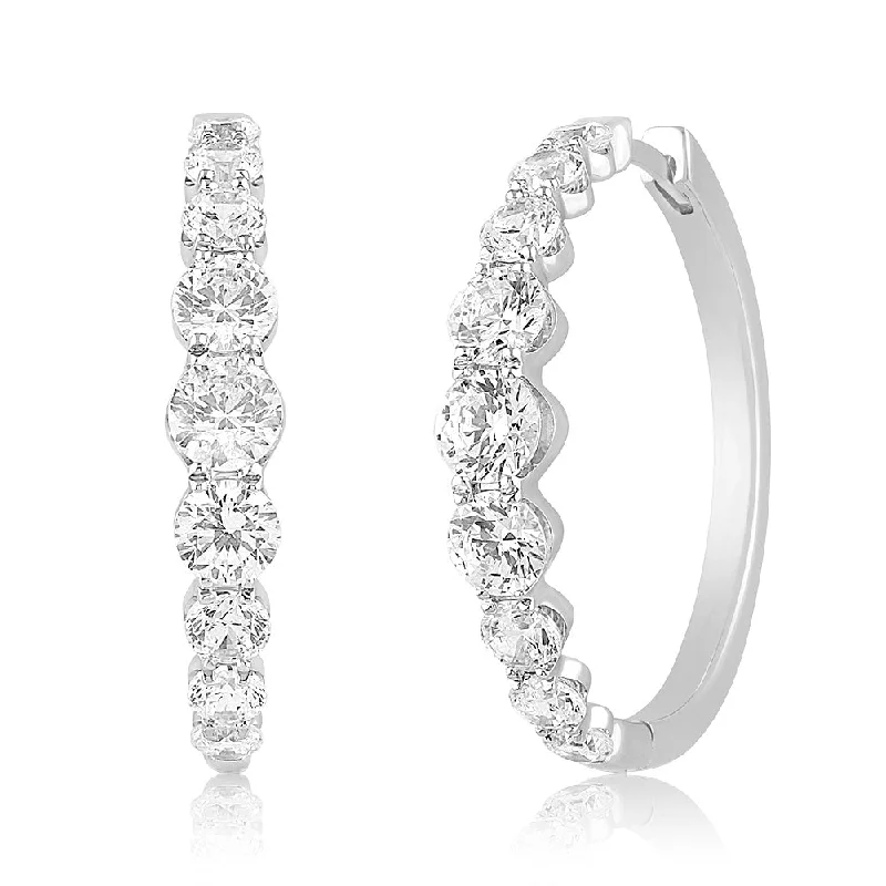 Sterling Silver Earrings For Sensitive Skin-Luminesce Lab Grown 10ct White Gold Hoop Earrings in 3 Carat Diamond