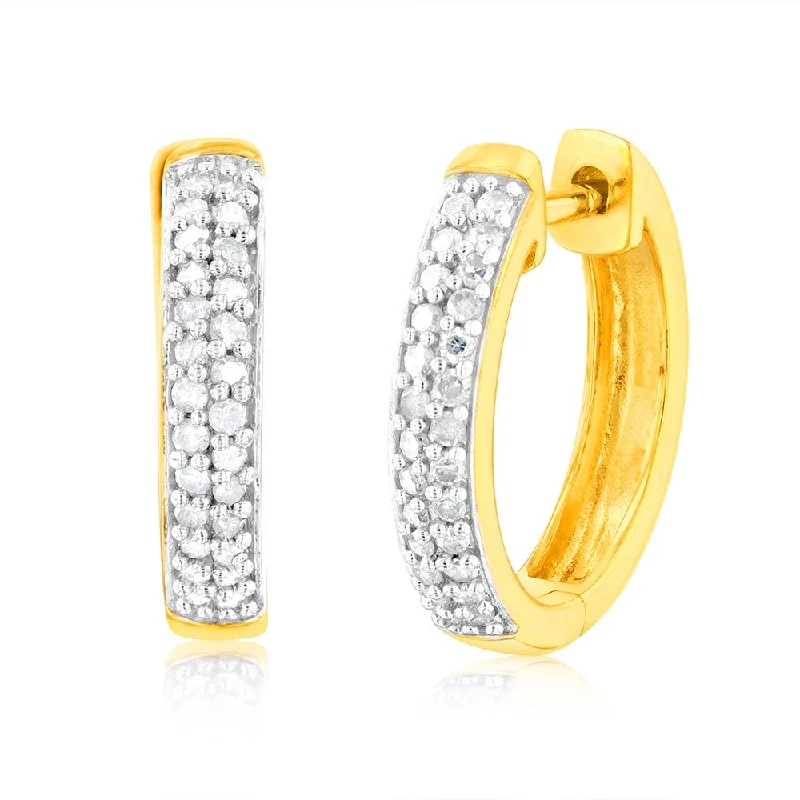 Gold Hoop Earrings For Fashion Lovers-Gold Plated Sterling Silver 1/5 Carat Diamond Pave Hoop Earrings