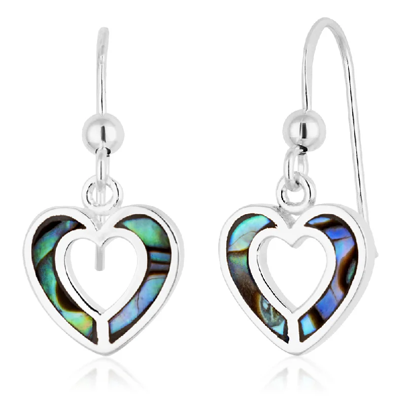 Chic Stud Earrings For Everyday Glam-Sterling Silver Puava Shell Heart Hook Drop Earrings