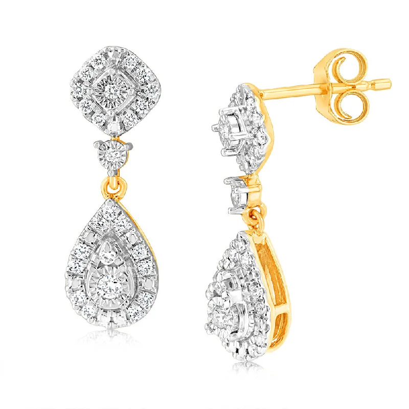 Fashionable Earrings For Young Women-Luminesce Lab Grown 1/3 Carat Diamond Drop Earrings in 9ct Yellow Gold