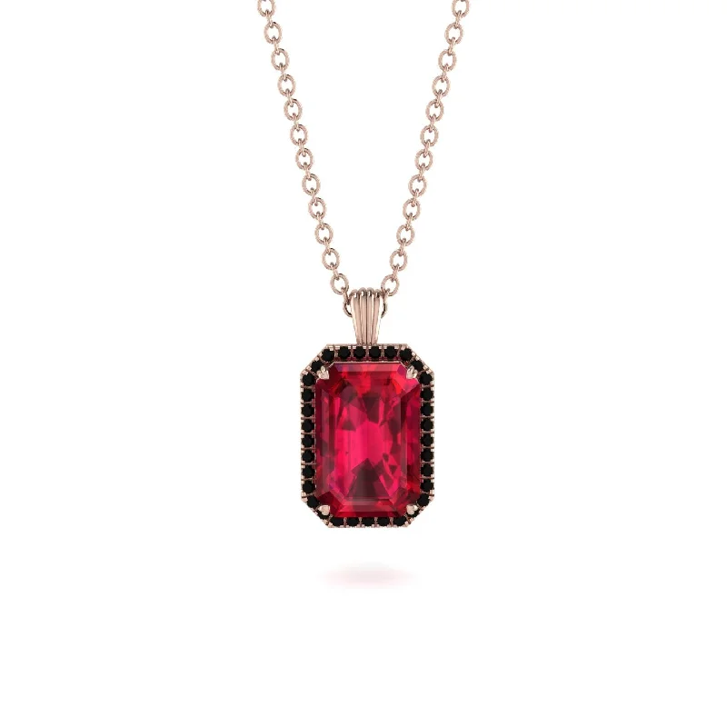 Halo Emerald Cut Ruby Necklace - Izabella No. 41