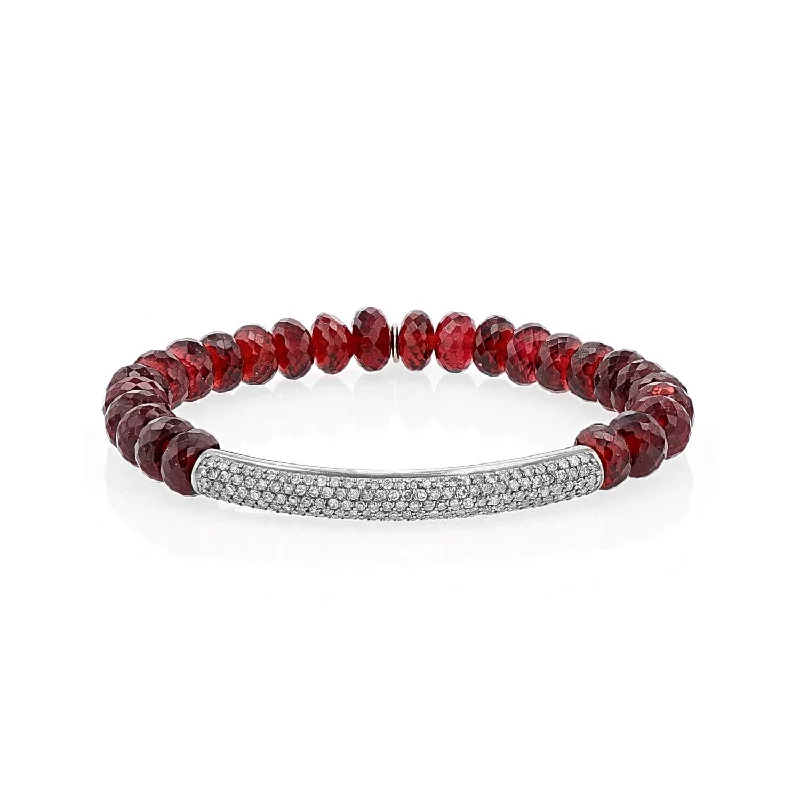 Sparkling Crystal Tennis Bracelets For Timeless Glam-Red Garnet Bead Bracelet with Diamond Bar - 8mm : B0001891