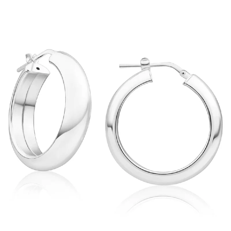 Colorful Earrings For Summer Fashion-Sterling Silver 20mm Plain Half Round Hoop Earrings