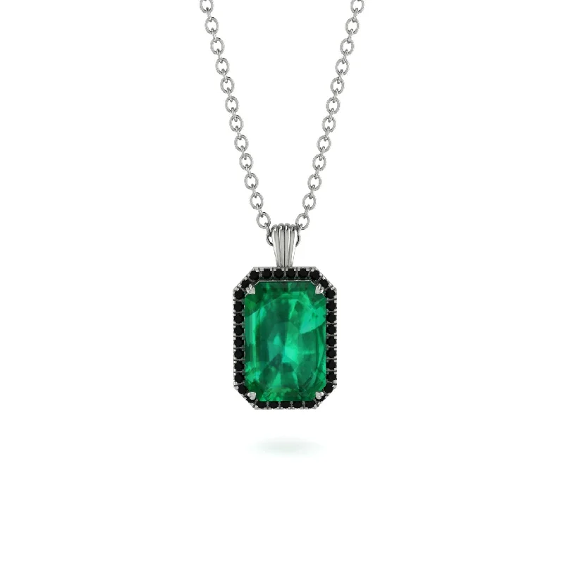 Halo Emerald Cut Emerald Necklace - Izabella No. 36