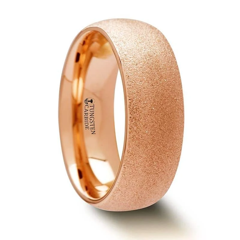 Vintage-Inspired Rings For Retro Style-Thorsten EMBER Domed Tungsten Carbide Ring with Rose Gold Plating and Sandblasted Crystalline Finish - 2mm - 8mm