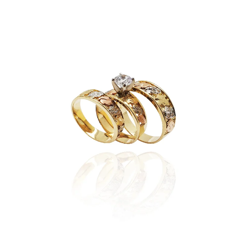 Custom Gold Rings For Personalized Style-Three-Piece Set CZ Ring (14K)