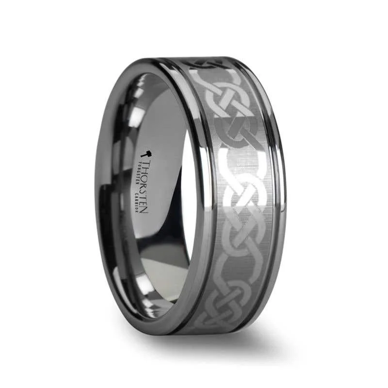 Colorful Birthstone Rings For Personalized Gifts-Thorsten PALATINE Laser Engraved Tungsten Ring with Celtic Pattern - 6mm 8mm or 10mm