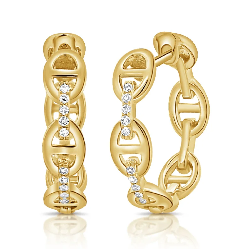 Fashion Earrings For Classy Looks-14K Designer Links Classic Huggie