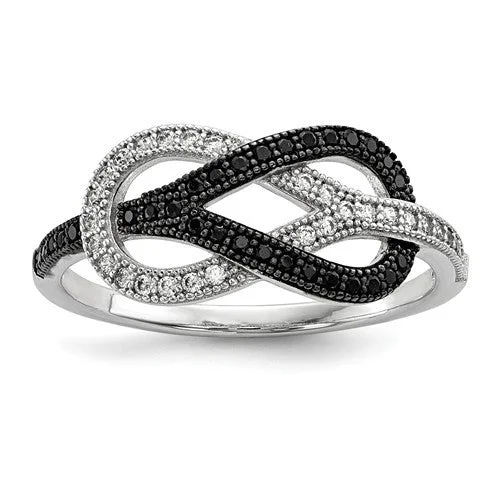 Bold Chunky Rings For Fashion-Forward Looks-Sterling Silver Black & White Pave CZ Brilliant Embers Infinity Knot Ring