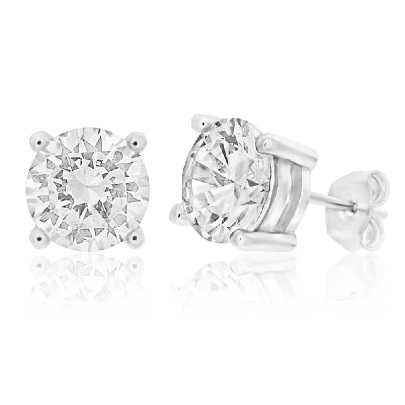 Simple Gold Earrings For Timeless Appeal-Sterling Silver Cubic Zirconia White 8mm Stud Earrings