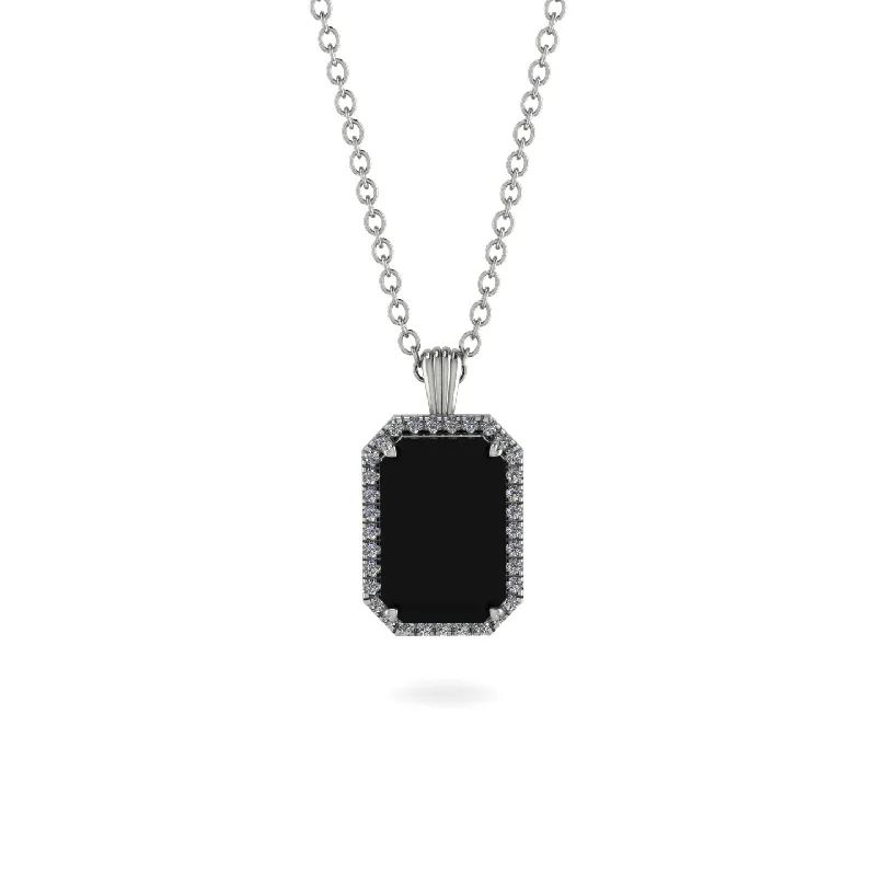 Halo Emerald Cut Black Diamond Necklace - Izabella No. 9