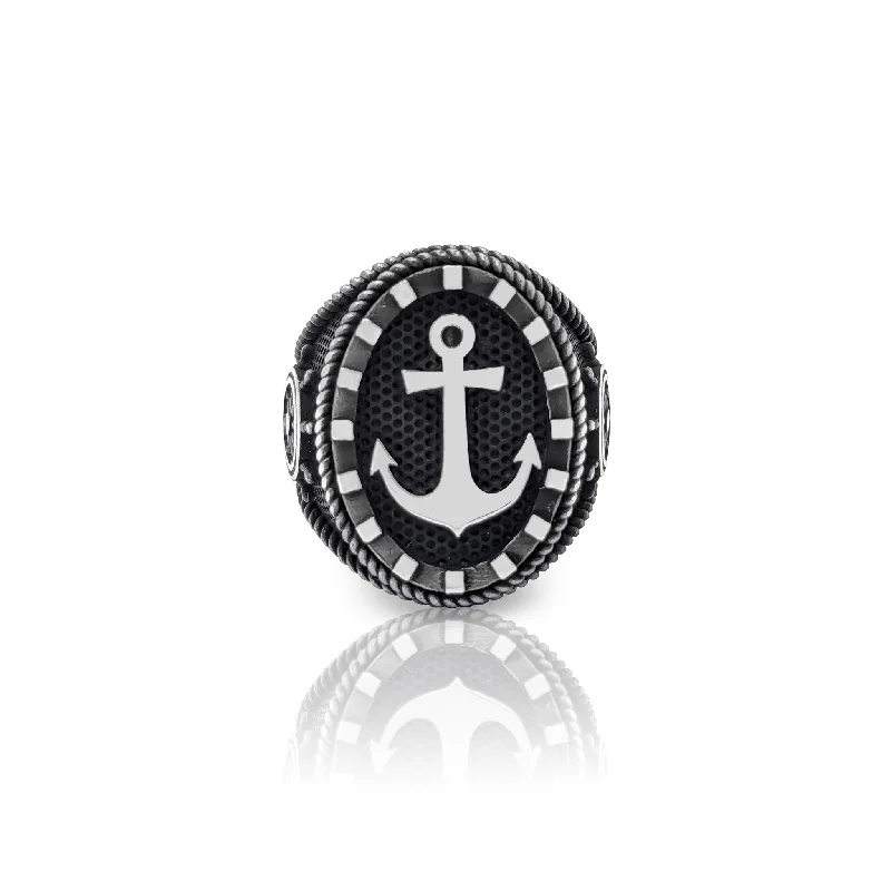 Stunning Ruby Rings For Bold Fashion-Antique Finish Wheel & Anchor Ring (Silver)