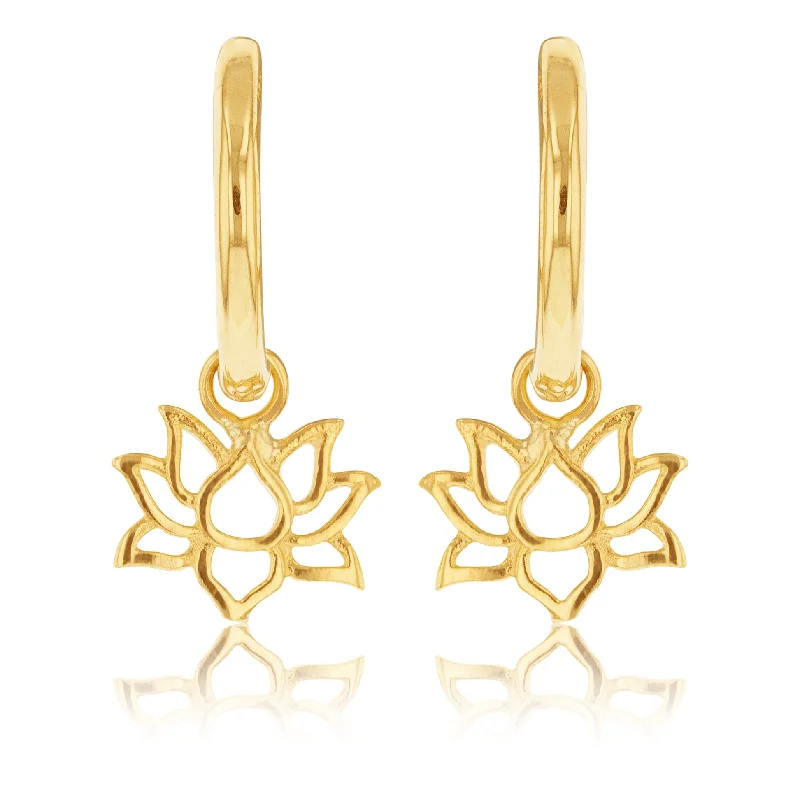 Gold Plated Earrings For Vintage Appeal-9ct Yellow Gold Lotus On Sleeper Earrings