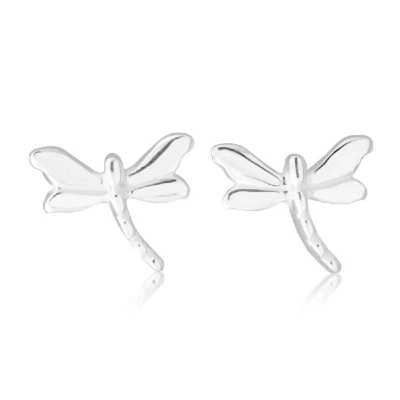 Beautiful Gemstone Earrings For Colorful Fashion-Sterling Silver Dragonfly Stud Earrings