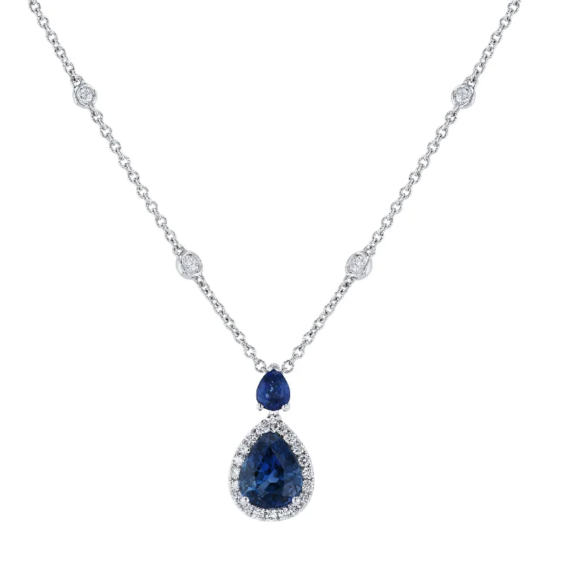 Sapphire Diamond White Gold Pendant Necklace