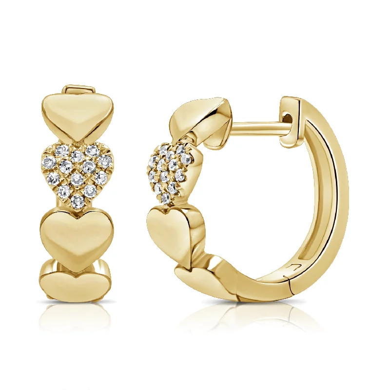 Rose Gold Earrings For Stylish Touch-Trendy Hearts Diamond Huggie