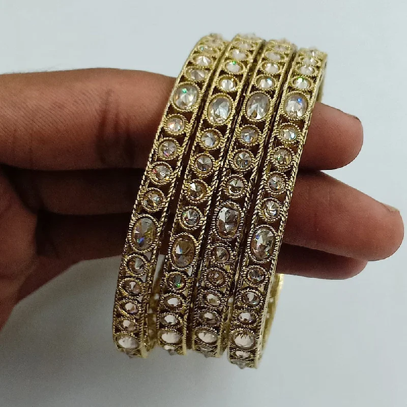 Elegant Multi-Row Bangles For Layered Style-Jcm Gold Plated Crystal Stone Bangle Set