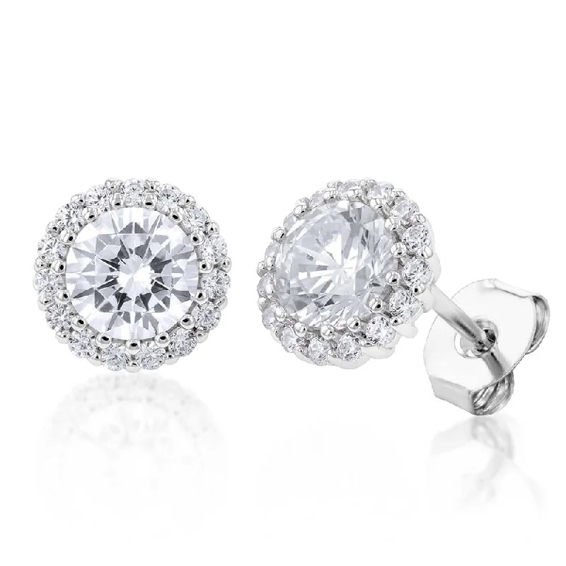 Vibrant Earrings For Bright Styles-Sterling Silver White Cubic Zirconia Halo 8mm Stud Earrings