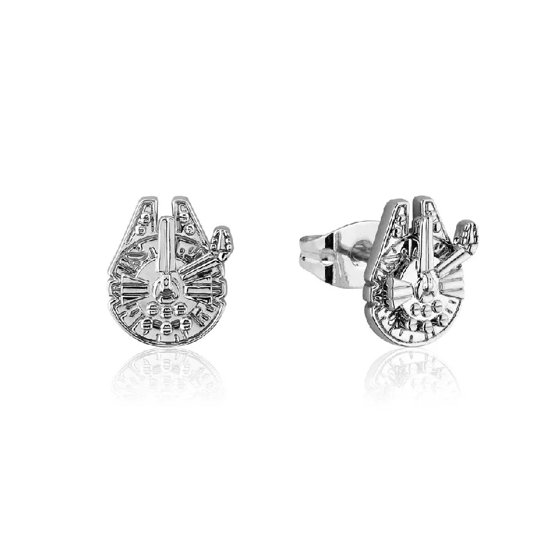 Cute Heart Earrings For Love Gifts-Disney Star Wars White Gold Plated Millennium Falcon 11mm Stud Earrings