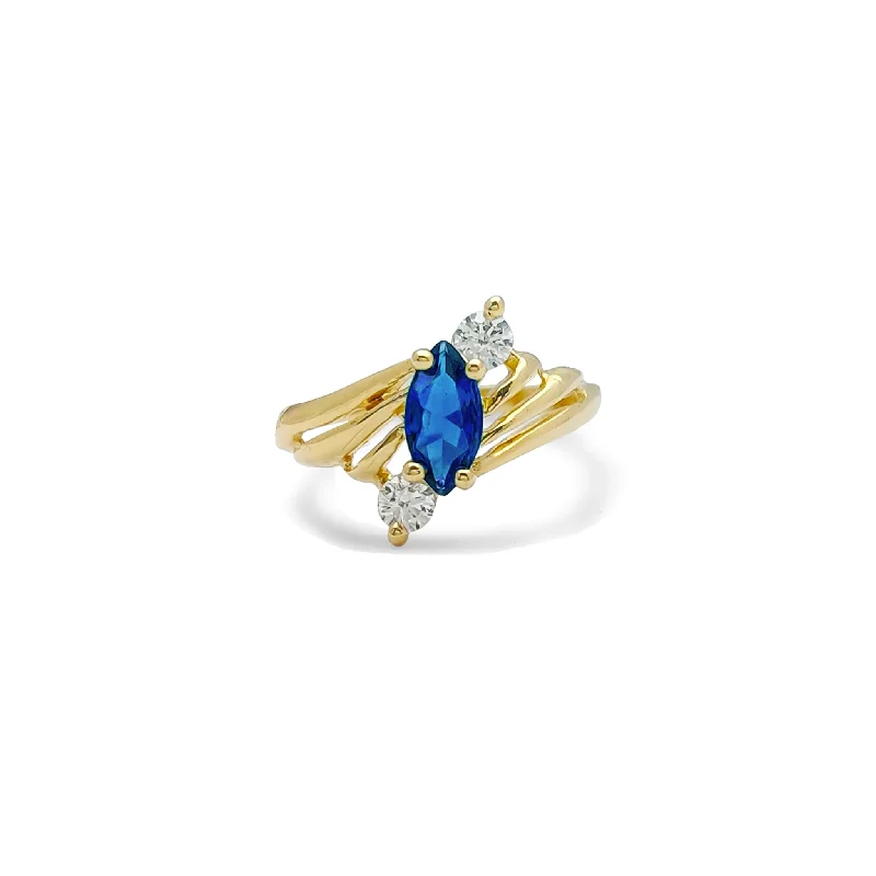 Stunning Gemstone Wedding Rings For Elegant Style-Bypass Blue Marquise Triumvirate Ring (14K)