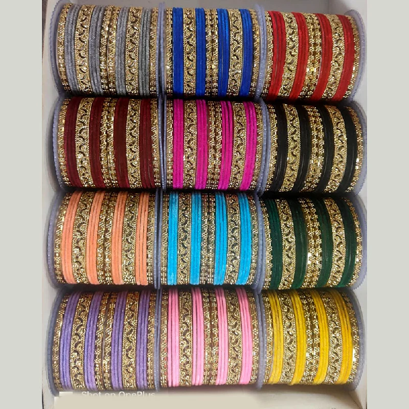 Stunning Sterling Silver Bangles For Classic Fashion-Shree Asha Bangles Gold Plated Velvet Bangles Set (Assorted Color)