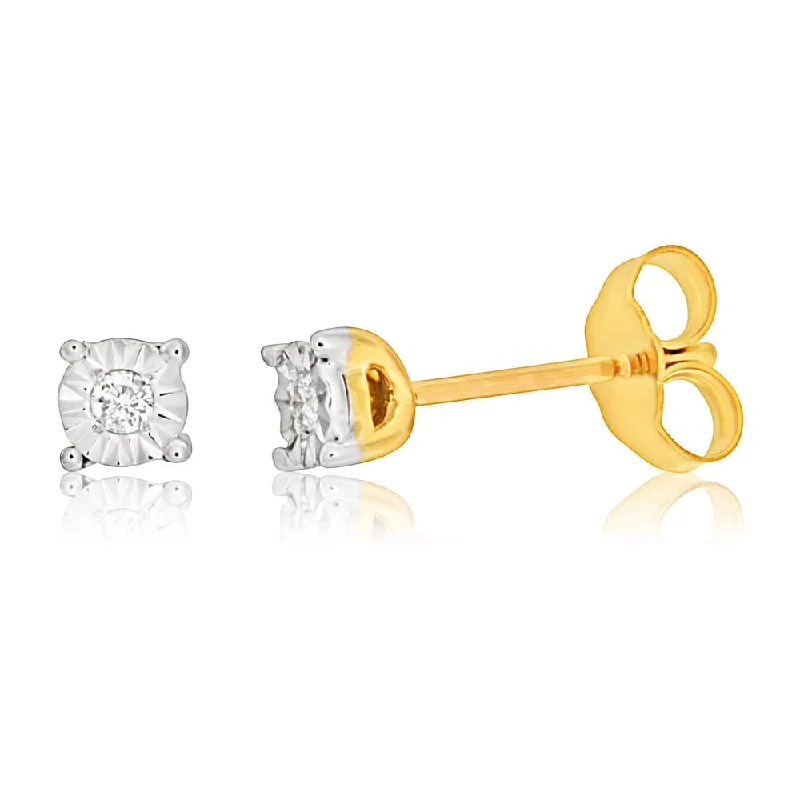 Silver Cluster Earrings For Elegant Appeal-9ct Yellow Gold & White Gold Dazzling Diamond Stud Earrings