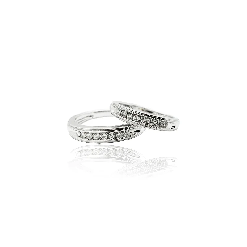 Sparkling Wedding Rings For Special Days-Diamond Wedding Double Ring (14K).