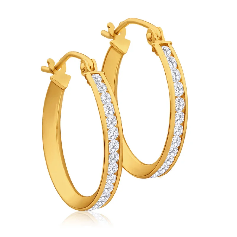 Long Silver Earrings For Glamorous Wear-9ct Yellow Gold Silver Filled Cubic Zirconia 18mm Hoop Earrings