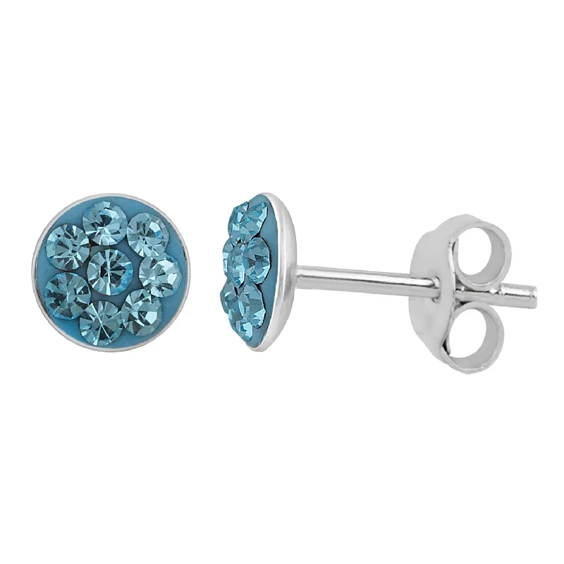 Trendy Drop Earrings For Fashionistas-Sterling Silver 5mm Light Blue Crystal Stud Earrings