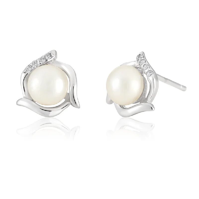 Classic Silver Earrings For Timeless Appeal-White 9x10mm Freshwater Pearl Stud Earrings