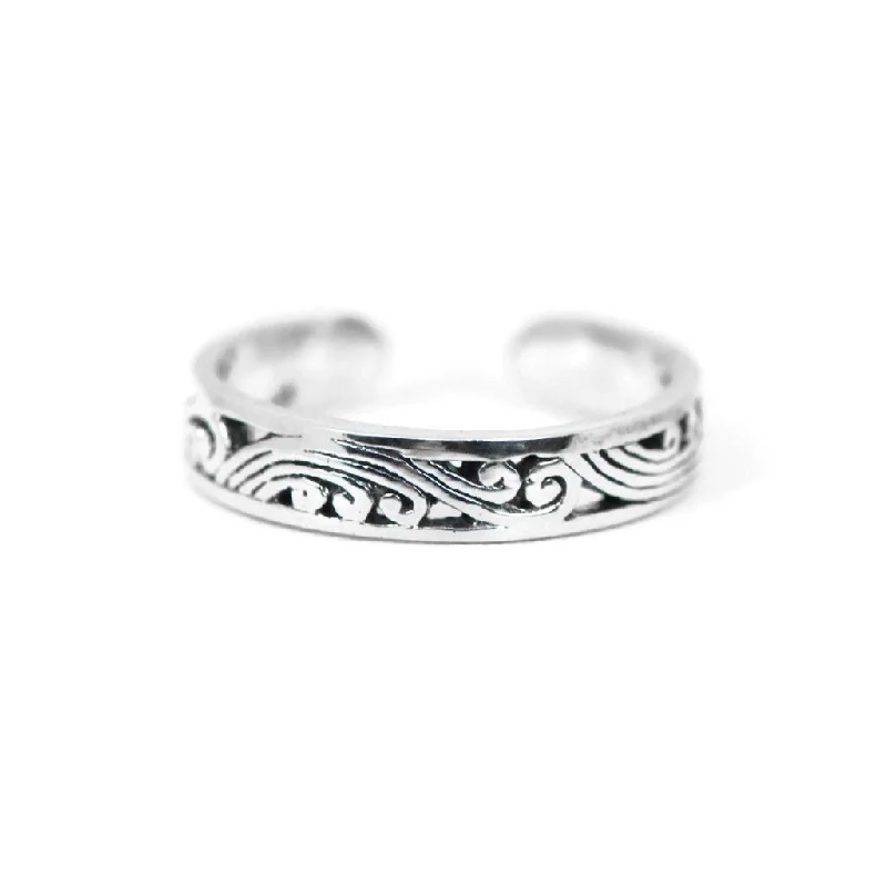 Simple Wedding Rings For Elegant Couples-Sterling Silver Antiqued Filigree Design Toe Ring