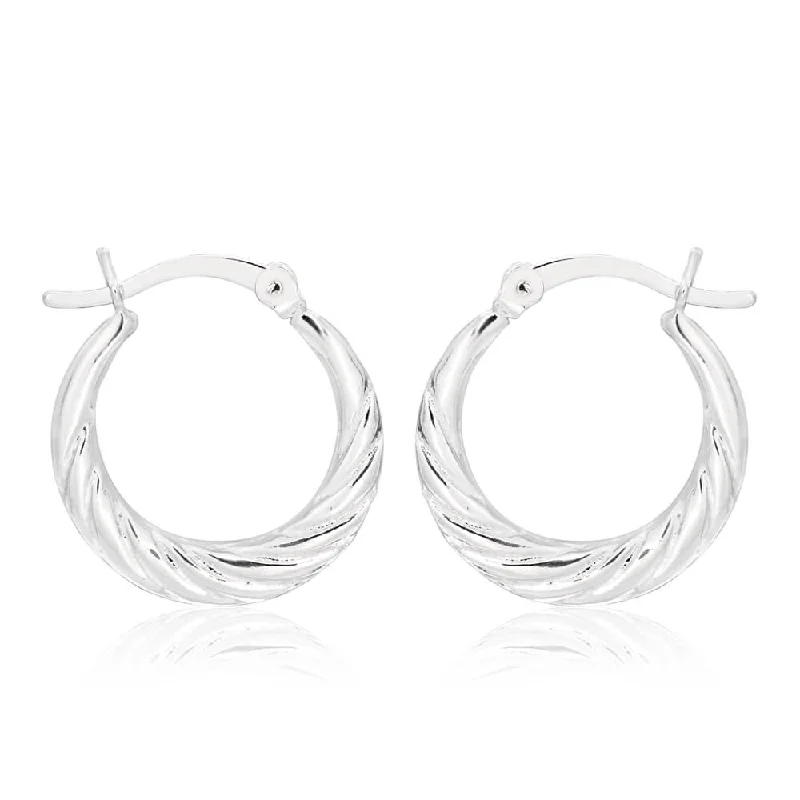 Chunky Earrings For Bold Fashion Choices-Sterling Silver Creole Twist Ridge Hoop Earrings