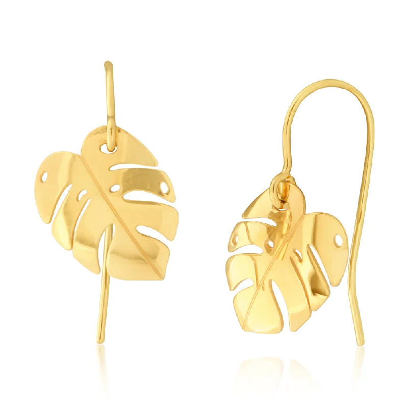 Luxury Earrings For Fashion Icons-9ct Yellow Gold Leaf Drop Earrings