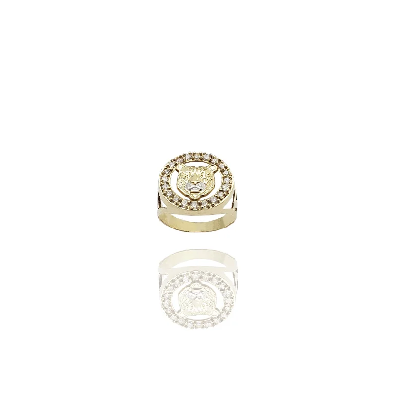 Dainty Rings For Subtle Elegance-Tiger's Head CZ Halo Ring (10K)